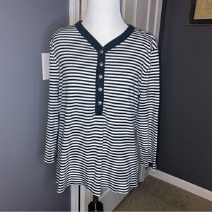 Ralph Lauren Black Label LRL Ribbed Black White Stripe 3/4 Sleeve Shirt Sz X Lrg